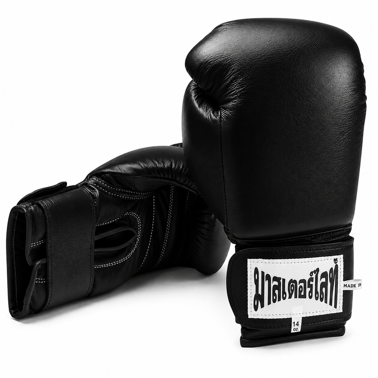 Thaismai Boxing Gloves - Hook & Loop - Leather (Black)