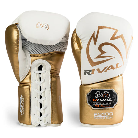 RS100 Professional Sparring Gloves - White & Gold