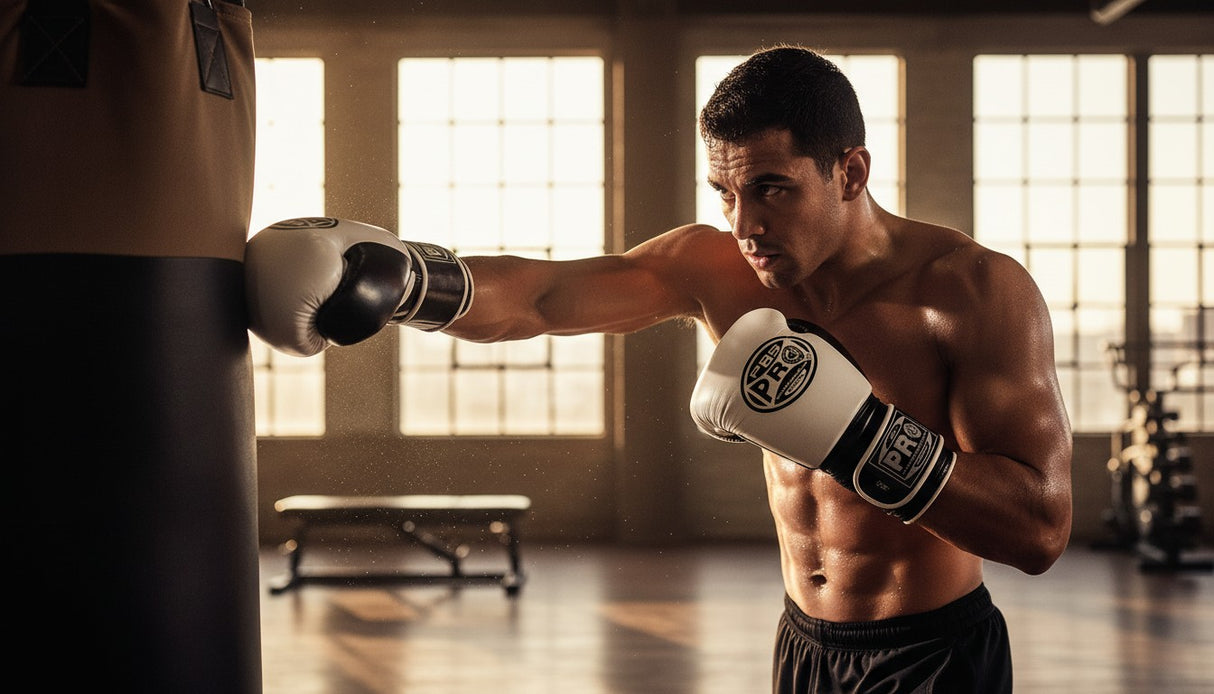 ProBoxing® Classic Leather Boxing Gloves - Training Gloves - White & Black