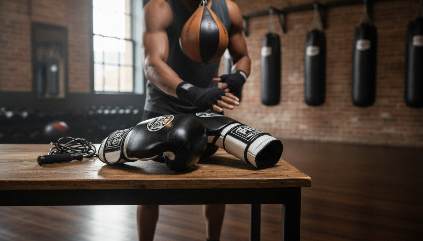ProBoxing® Classic Leather Boxing Gloves - Training Gloves - Black & White