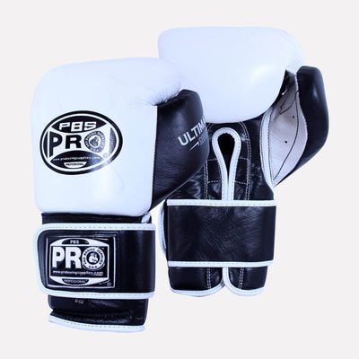 Pro Boxing® Ultimate Hook and Loop Boxing Gloves – White/Black